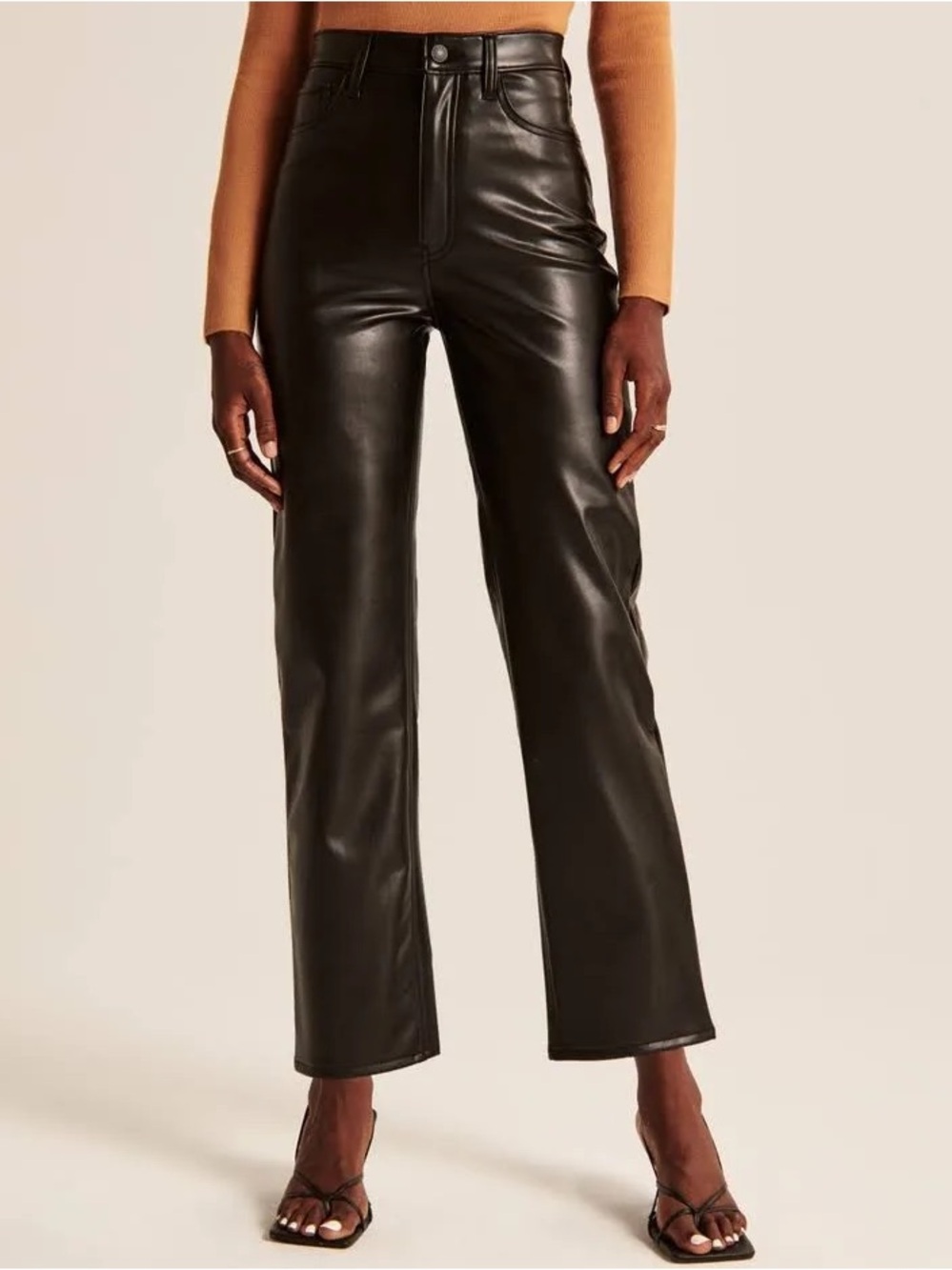 Abercrombie & Fitch “The Ankle Straight Ultra High Rise” Black Leather Pants
